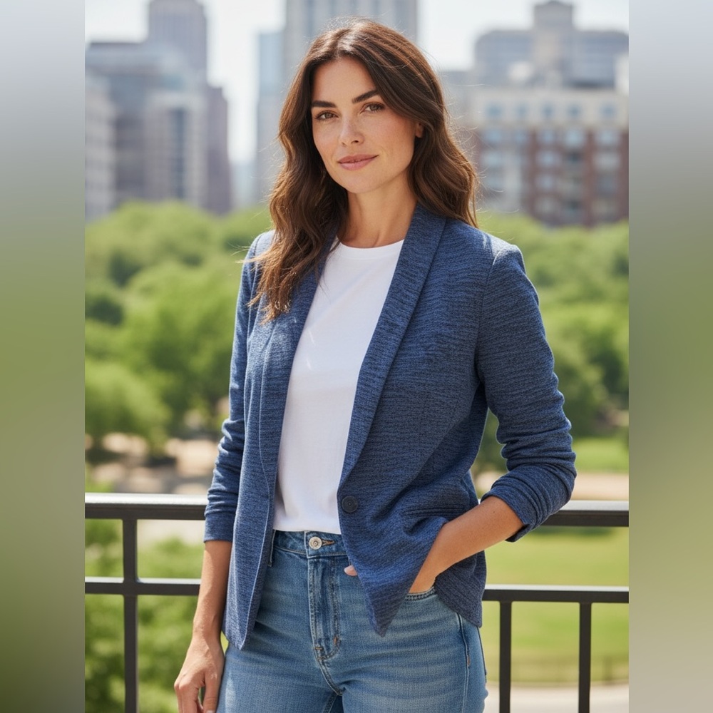 Like New Nic + Zoe Knit Blazer.  Blue and Black. Size S.
